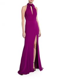 Jay Godfrey Clare Keyhole Stretch Crepe Halter Gown with Slit at Neiman Marcus